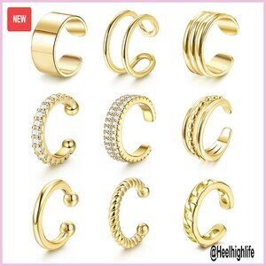 14K Gold Plated Ear Cuffs Non Piercing Clip On Cartilage Earrings